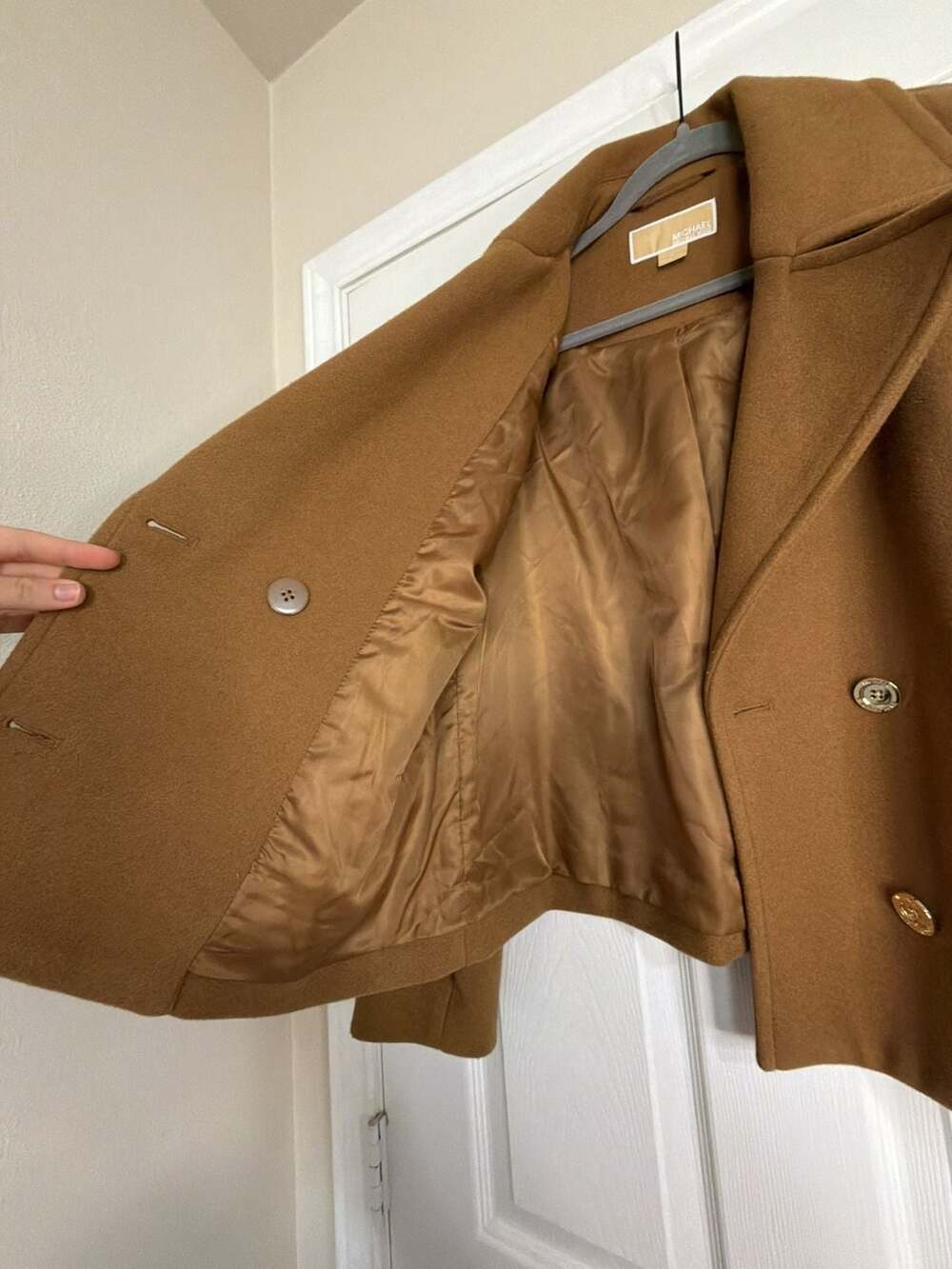 Michael Michael Kors Camel Double-Breasted Short Wool Blend Peacoat - Picture 7 of 8